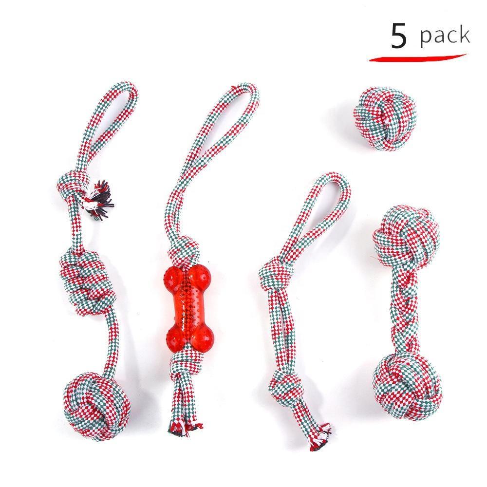 Shop Hot 2023 Christmas Dog Cotton Rope Chewing Toys Interactive Dog Stocking Stuffers Colored Cotton Rope Pet Toys