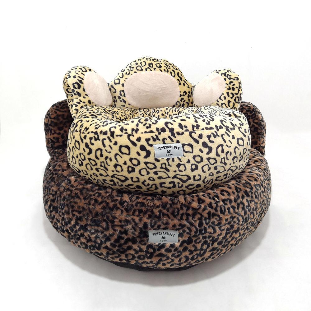 pet Comfortable Luxury Pp Cotton Leopard Print Bear Paw Dog Bed