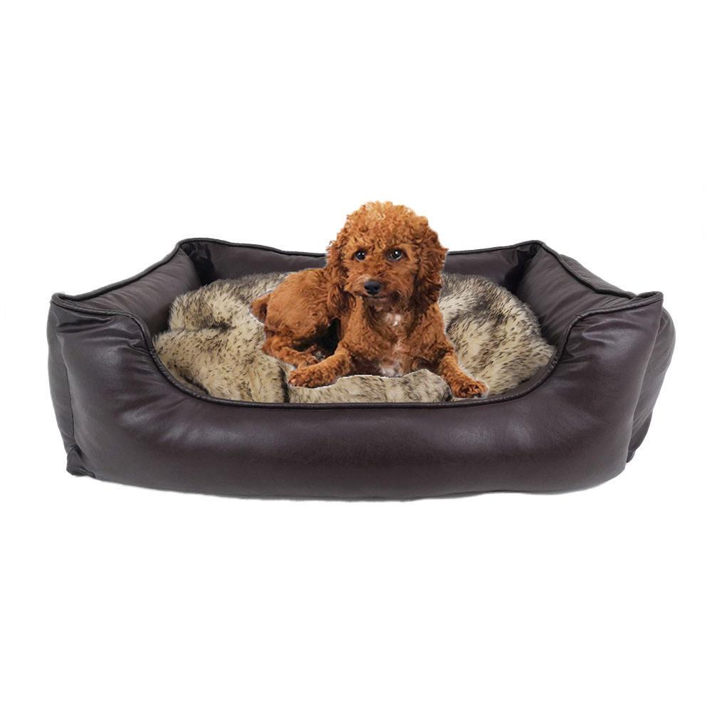 pet Faux Fur Luxury Dog Bed Apparel Square Leather Dog Bed