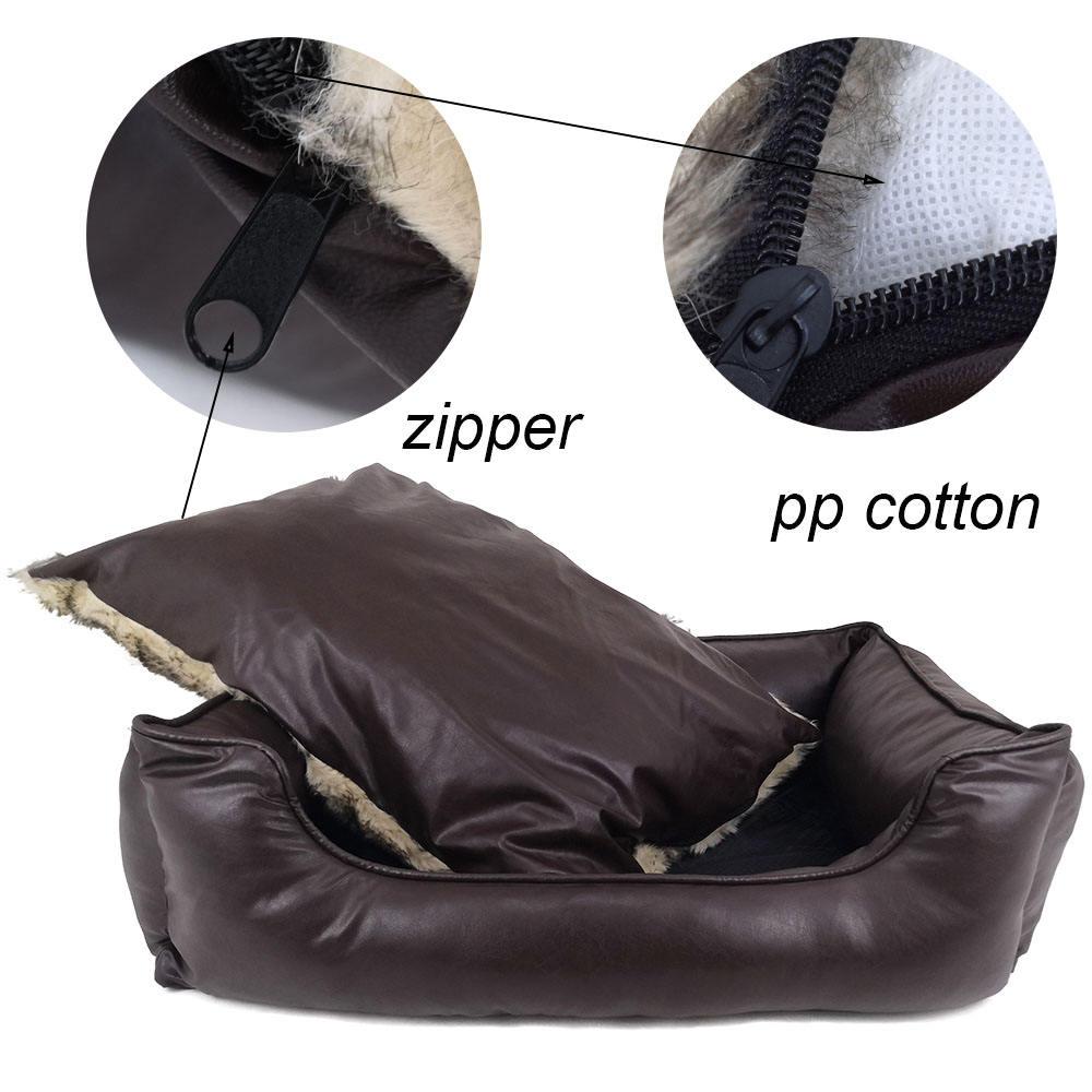 pet Faux Fur Luxury Dog Bed Apparel Square Leather Dog Bed