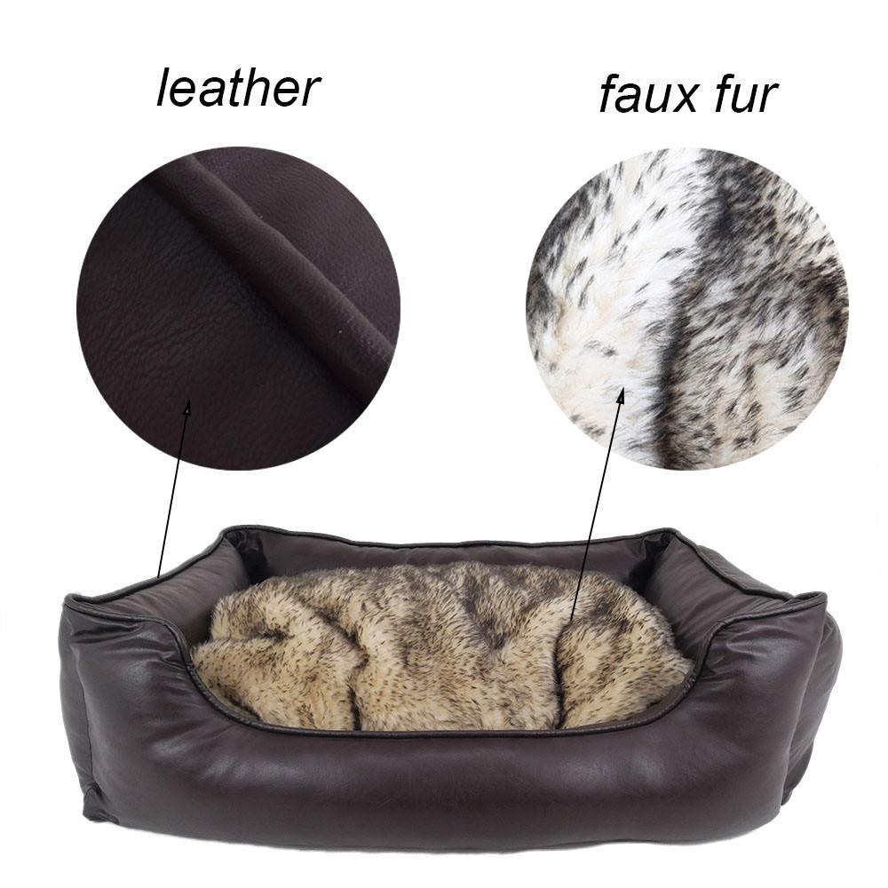 pet Faux Fur Luxury Dog Bed Apparel Square Leather Dog Bed