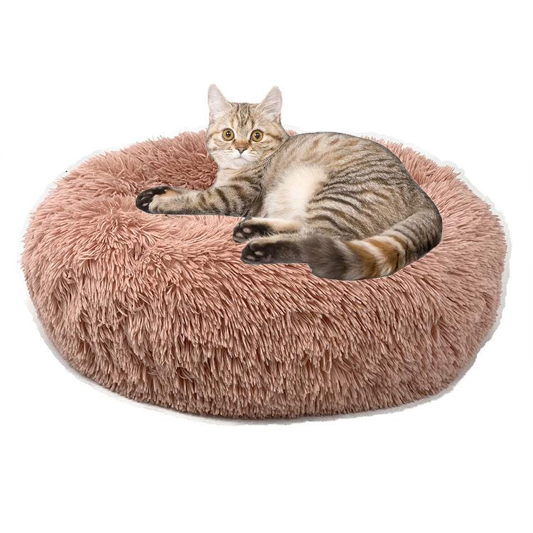 pet Calming Dog Bed For Small Dogs Donut Soft Round Plush Donut Round Dog Bed