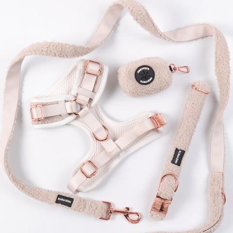 Luxury Custom Plain Color Pvc Label Winter Warm Sherpa Comfort Dog Harness And Leash No Pull For Small Dogs