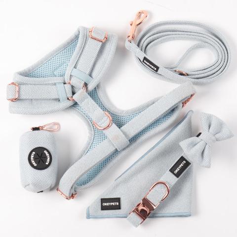 Personal Label Cute Xxs Adjustable Tweed Small Dog Collar Leash Harness Fashion Pet Harness Set For Cat And Dog