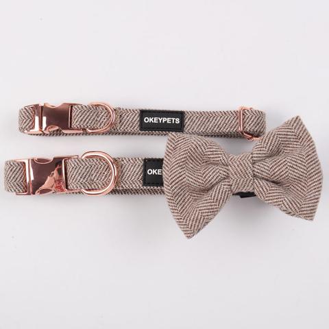 Custom Blank Luxury Fashion Dog Collar Leash Bow Tie Poop Bag Holder Harness For Pet Dog Walking