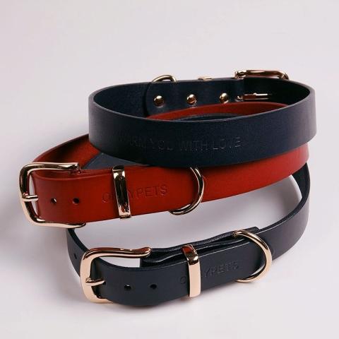 Fashionable All-season Custom Logo Embossed Adjustable Real Leather Pet Collar