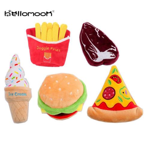 Pizza Hamburg French Fries Donuts Ice Cream Squeak Pet Chew Plush Dog Toys