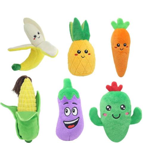 2023 Wholesale Pet Plush Vocal Toys Fruit Vegetables Dog Cats Toy Supplies Cactus Corn Eggplant Squeaky Dog Toy