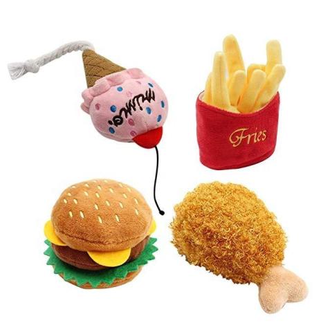 Wholesale Eco Friendly Cute Fast Food Chicken Ice Cream Soft Durable Squeaky Pet Plush Dog Toy