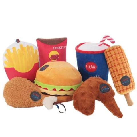 Fried Chicken Burger Family Bucket Teddy Corgi Pet Supplies Pet Plush Squeak Pet Dog Chew Toy Set