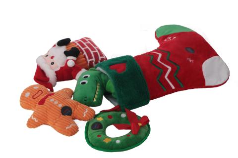 Christmas Theme Socks Crocodile Saliva Towel Wreath Gingerbread Man Interactive Plush Dog Chew Pet Toy Set