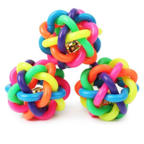 Colorful Bells Weave Rubber Ring Dog Squeaky Ball Toy