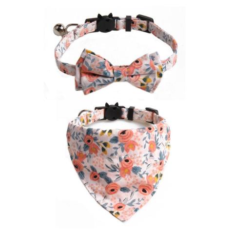 New Flower Two-piece Pet Collar With Bells Triangle Scarf Neck Bow Cat Collar