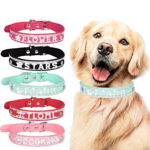 Hot Selling Luxury Diamond Letters Female Pu Custom Dog Collar