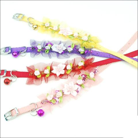 Wholesale Hot Selling Pet Collar Cat Dog Nylon Pet Bell Collar Lace 1.0cm Flower Collar Elegant Cute Pet Accessories