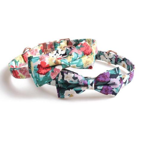 Pet Cat Collar Dog Floral Collar Pet Bow Tie Full Metal Gold Buckle Bow Tie Collar