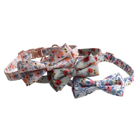 Pet Cat Collar Dog Floral Collar Pet Bow Tie Full Metal Rose Gold Buckle Bow Tie Collar