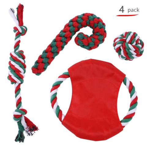 Dog Toys Interactive Teeth Cleaning Chew Squeaky Christmas Gift Santa Elk Cotton Rope Ball Plush Pet Toy Set