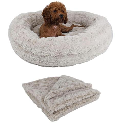 pet Soft Plush Fluffy Beige Xxl Donut Dog Bed Cot