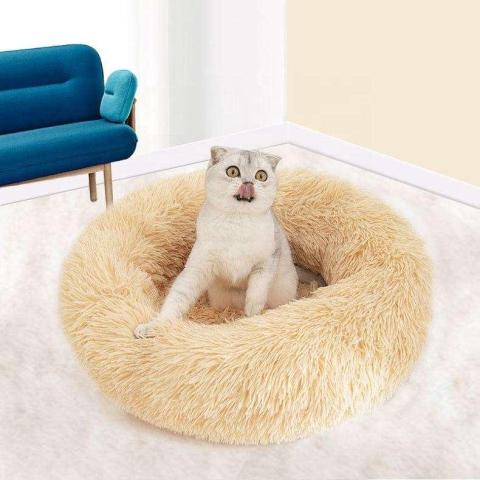 Manufacturer Large Soft Luxury Warm Washable Cushion Fluffy Calming Round Donut Pet Dog Cat Bed